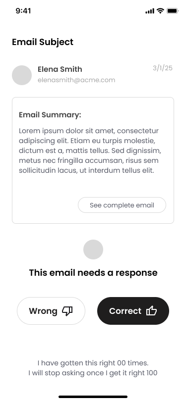 AI Email Summary Screen